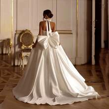 Elegant Sexy Halter Neck Sleeveless Bow A Line Satin Wedding Dress,Registry Office Dresses Bridal Gown,Evening Party Dress Birthday Party Dress Country Wedding,Romantic Church Ceremony Wedding Dress,Suitable For Wedding,Dating,Party,Singles' Party,Vacation,Formal Occasions,Dinner Dress,Prom Dress,Homecoming Dess,Cocktail Party,Wedding Guest Dress,Graduation - 白色 - 查看 5