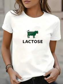 Funny Minimalist White T-Shirt With Green Cow Logo And Text, 100% Breathable Cotton, Short Sleeve, EU Sizes S-3XL, Perfect Gift - 白色 - 查看 4