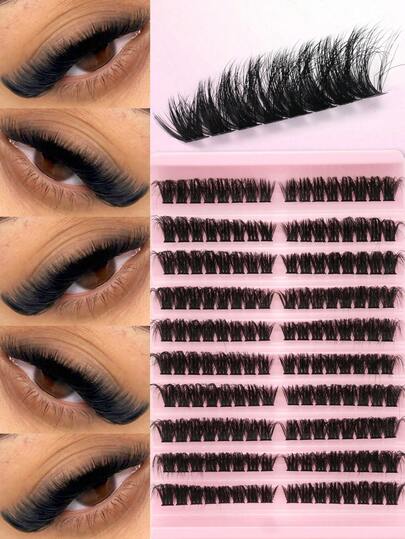 160 sợi mi giả dạng chùm, độ cong 9-16mm, tự làm, 100% mi nối dày dặn, mi giả lông chồn, có thể tái sử dụng.