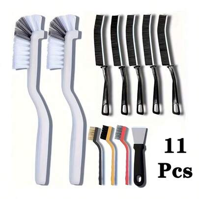 8/10/11pcs Set Of Gap Cleaning Brushes, Multi-Purpose Corner Cleaning Brush Set, Bristles Suitable For Narrow Spaces, Long Handles Suitable For Kitchen Sinks, Cups, And Bottles, Suitable For Bathroom, Tile, Toilet, And Window Gaps, Bathroom Cleaning Tools,Versatile Cleaning Kit, Plastic Brushes, Essential For Cleaning