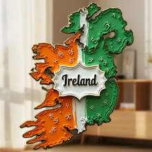 翡翠岛的金色徽章：3D复古爱尔兰冰箱贴，轮廓造型，纹理表面，三叶草、竖琴和绿色田野——凯尔特风情，点缀您的冰箱 - 愛爾蘭地圖三葉草 - 查看 1