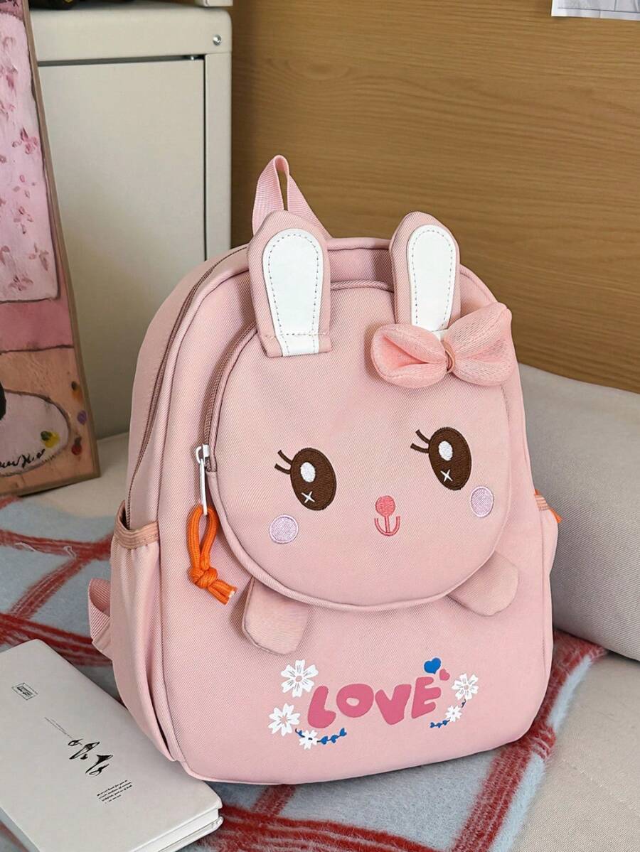 Mochila ligera con diseño de conejo de dibujos animados y correa para el pecho, mochila de día para exteriores (sin colgante) - Multicolor - Ver 1
