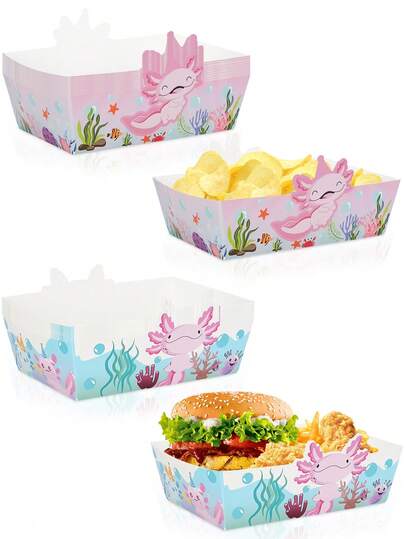 10pcs/20pcs/40pcs Giant Salamander Party Food Trays - Disposable Pink Blue Giant Salamander Paper Boats Boxes For Snack, Chips, Burger - Under The Sea Ocean Theme Party Supplies For Birthday Baby-Shower Men Women