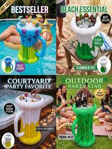 4 pièces Seau à glace gonflable en PVC en forme de verre à vin portable, sans alimentation électrique, idéal pour la plage, les barbecues et les fêtes d'été, rafraîchisseur de boissons amusant pour les cocktails et les boissons, essentiel pour les fêtes d'Halloween et de Noël - A - Voir 4