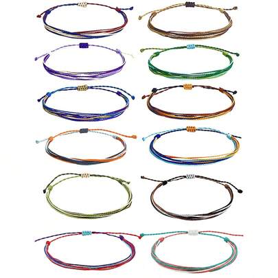 Set de 12 piezas de pulseras ajustables de cuerda de cera trenzada con estilo bohemio para hombres y mujeres
