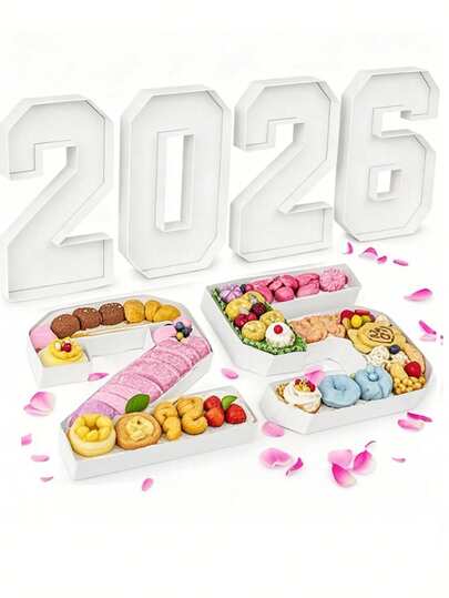 1pc 0-9 Design Photo Prop Tray, Numeric Shape Tray, DIY Food Digit Plate, Decorative Party Cardboard Number Box, Suitable For Elderly Birthday Fruit Cookies Dessert Plate, Cake Display Stand, Graduation Ceremony, 1st Birthday, Family Gathering, Bridal Shower, Atmosphere Decor, Handmade, Birthday Party, Wedding Decoration