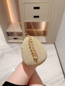 1 Stück Tasche "Mondscheinabend", goldenes metallisches Knitterbox-Design Abendtasche, Luxus Kristallkette, geeignet für Party, Abendkleid, Abschlussball, Graduation, Braut, Party, Hochzeit - Gold - Übersicht 9