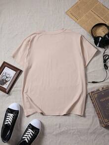 1pcs Women's T-Shirt, Matcha Lovers' Casual Fashion Loose Round-Neck Short-Sleeve Pink T-Shirt For Women, Short-Sleeve Round-Neck Casual Top Women's C - 杏色 - 查看 3