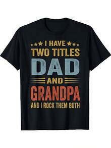 1 camiseta casual para hombre con el estampado "Tengo dos títulos: papá y abuelo".Tiene cuello redondo, mangas cortas y corte regular.Hecho de puro.Perfecto para regalos del Día del Padre y para uso diario. - Negro - Ver 6