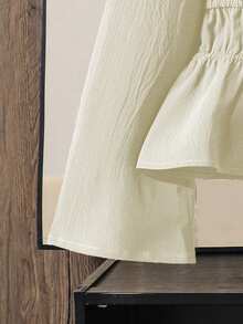 Bộ đồ thể thao cho bé gái gồm áo tay dài cổ chữ V thắt nơ và quần ống đứng kẻ sọc, thích hợp cho mùa xuân/thu. - Màu be - Xem 4