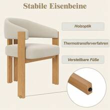 Ergonomic Dining Chair With Thick Padding, Sturdy Iron Legs And Wood Look – Breathable, Easy To Clean, Chairs For Bedroom, Dining Room And Living Room - Beige - View 7