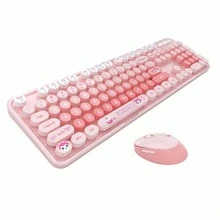 MOFII Conjunto de Teclado y Ratón Inalámbrico Silencioso con Degradado Dulce de Colores Mixtos Teclas Redondas Retro 2.4G 3000DPI Teclado Numérico Completo Estilo Femenino para Oficina Compatible con Windows Baterías Excluidas - Ver 13