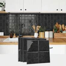 工业风优雅黑灰色PVC光滑加厚自粘方形3D墙砖，色彩柔和，粘贴牢固，防水耐磨，适用于厨房、浴室、客厅、卧室、壁炉等，尺寸为6英寸x 6英寸/15.25x15.25厘米 - A - 查看 13