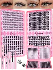 400pcs D-Curl & C-Curl Manga False Eyelashes Set, Individual Cluster Lashes, With Glue, Remover, Tweezers, Soft Crossover Cluster Lashes For Convenient DIY Eyelash Extension At Home, Makeup Tools - Pink - View 7