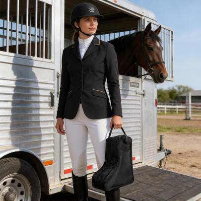 Túi đựng ủng denim đen, túi đựng ủng du lịch unisex, túi đựng ủng cưỡi ngựa có nhiều ngăn.