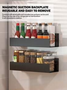 1/2pcs Black Metal Magnetic Storage Rack, Floating Magnetic Hanging Shelf, Organizer Rack, Suitable For Kitchen, Bathroom, Refrigerator, Microwave, Washing Machine Side, No Drilling Multi-Purpose Shelf, Practical Rack - Multicolor - View 7