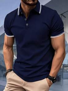 Men's Polo Shirt, Cotton T-Shirt, Casual Office Clothes, Factory Outlet - 藏蓝色 - 查看 1