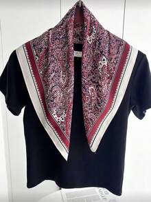 1 pièce Foulard carré en soie de 70 cm, bandeau imprimé en satin pour femme, foulard de cou, turban, châle mode pour dames, foulard - Rouge - Voir 3