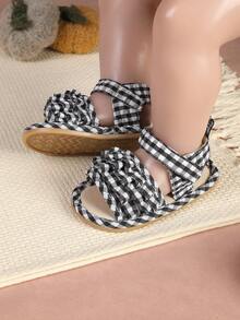 1 par de sandalias con volantes versátiles y de moda, zapatos de suela blanda adecuados para bebés y niños pequeños, apropiados para salidas y vacaciones - Negro - Ver 3