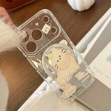Kavenfort Cute Transparent Magnetic Phone Case With Blue And Pink Kitty Pattern, Comes With Magnetic Stand, Soft & Adorable Cat Magnetic Stand Suitable For IPhone 17 Pro Max, Also Fits Apple 16, 13, 11, 15. Transparent, Anti-Drop, Creative, Geometric, Cartoon Style, Cute, Fresh, Niche, Ins Style - Clear - View 5