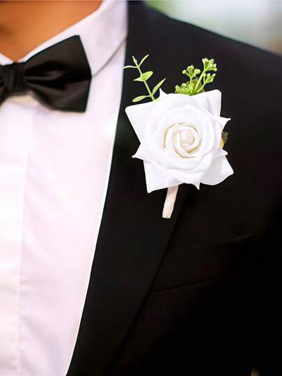 Latious 婚礼胸花 新郎花朵纽扣花 伴郎舞会派对西装装饰 周年纪念男士配饰