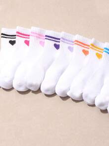 10 Pairs Children's Solid Color Casual Mid-Calf Socks - Multicolor - View 3