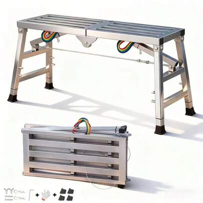 Heavy Duty Portable Work Platform | Adjustable Height Scaffolding | Non-Slip RV Maintenance Workbench Sturdy Outdoor Job Site Table For RV Washing, Roof Repair, Painting, Construction, Home Improvement, And Garage Projects |Capacity 1000 Lbs