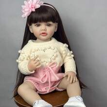 Muñeca Reborn de Body completo de 22 pulgadas/55 cm de vinilo realista, juguete para vestir, regalo perfecto de Navidad y cumpleaños - Rosa - Ver 5