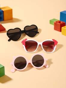 1 Set 3 PCS Girls' 4-8Y Fashion Glasses,Heart Shape,Square Flower Decor And Cat Ear Frame, Lightweight PC Material,Sweet Cute Style,For Beach, Party And Outdoor Activities With Glasses Box - Multicolor - View 12