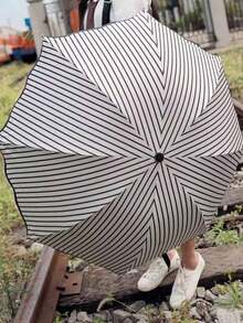 Fashionable Waterproof Striped Umbrella, Manual Folding Umbrella, Distinctive Waterproof Striped Umbrella With Lace Details - Durable Iron Frame, Easy To Clean In Rainy Weather, Easy To Clean Sunshade Umbrella - Multicolor - View 6