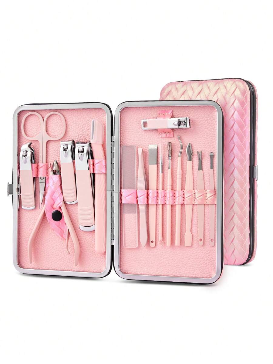 2/7/10/16pcs Professional Manicure Set, Pedicure Set, Nail Clipper Set, Luxury Travel Case Included, Suitable For Friends & Family, Pink Ladies Version - Pink - View 1