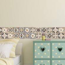 1 Roll 2M Long Boho Moroccan Geometric Floral Peel And Stick Wall Sticker, 10/15/20/30cm Width Luxury Gold Grey Blue Wallpaper Border, Waterproof Self-Adhesive Removable For Kitchen Backsplash Bathroom Living Room DIY Home Decor - A - View 3