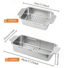 Giá phơi chén đĩa bằng thép không gỉ có thể điều chỉnh, tay đỡ mở rộng, thích hợp để phơi rau củ quả (Màu bạc) - Một giỏ thoát nước - Xem 7