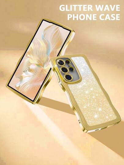 Electroplated Glitter Wavy/Square Air Cushion Anti-Fall Transparent Phone Case Compatible With Samsung S25/S24/S23/S22 Series, A Series, Note Series, Moto, Etc.