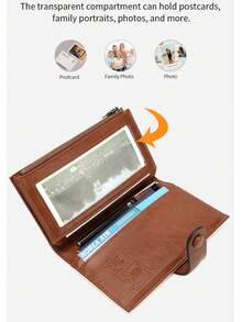 新款RFID屏蔽女士钱包，欧美复古手拿包，多功能三折长款护照夹 - 彩色 - 查看 7