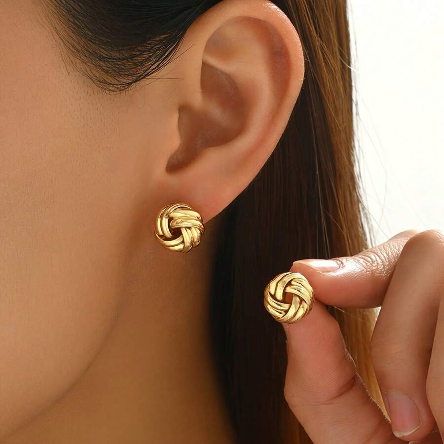 1 Đôi bông tai thiết kế hình học thắt nút tinh tế, thời trang, phù hợp cho phụ nữ đeo hàng ngày. - Nhiều màu - Xem 1