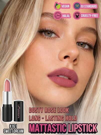Misslyn Rossetto opaco Mattastic, rossetto opaco super pigmentato, rossetto rosso scuro vellutato a lunga tenuta, dalla texture in polvere che si stende in modo uniforme, ideale per il trucco Y2K, feste, spiaggia, viaggi, campeggio, all'aperto, regalo, rosa, moda, Capodanno, trucco, cosplay, miglior viaggio, vacanze, colorato, campus, scuola, fascino, Capodanno cinese, San Valentino, vegano, senza crudeltà, Ognissanti, zucca, dolcetto o scherzetto, 31 ottobre, fantasma
