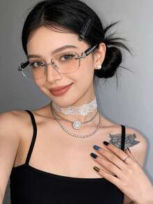 New Frameless Metal Glasses, Unisex, Y2K Stylish Smart Glasses Frame, Avant-Garde European And American Style, Minimalist No-Makeup Face, Retro Fashion Versatile Streetwear Essential - Multicolor - View 2