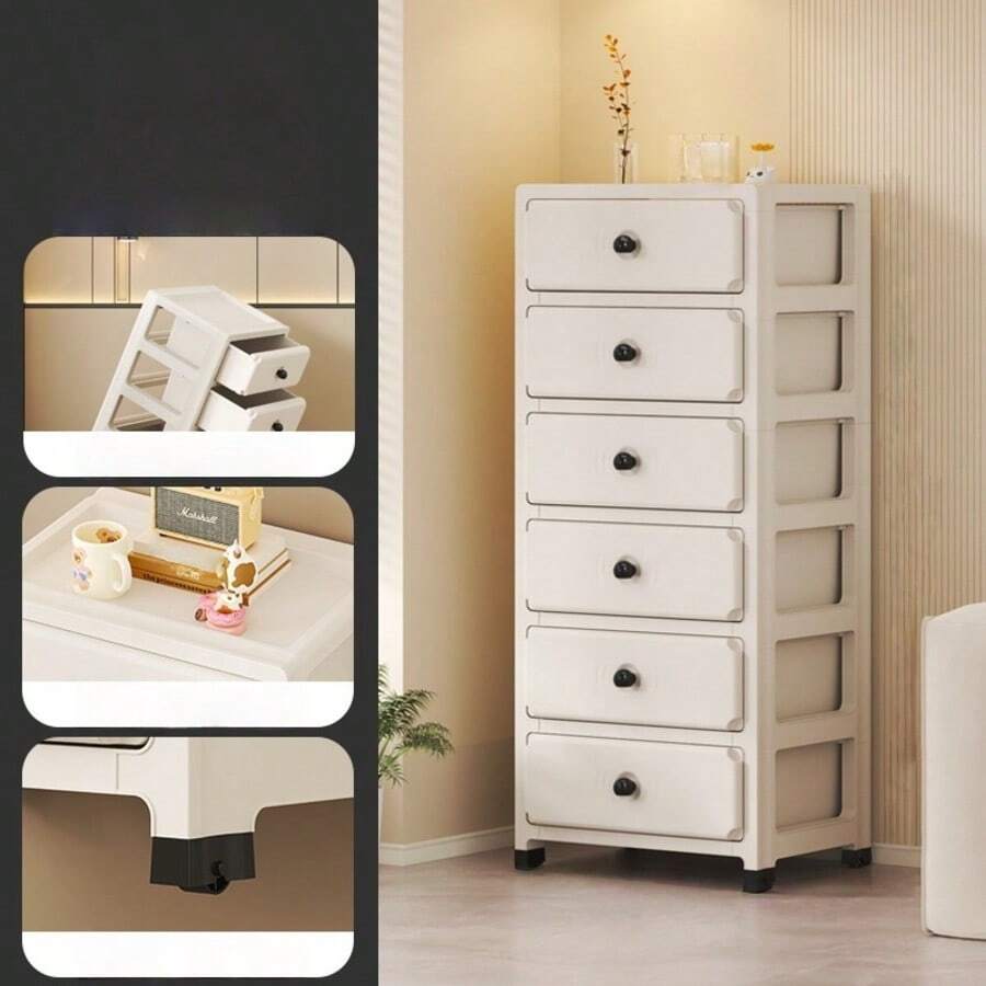 带隐藏式滚轮的可移动储物柜，奶油色，客厅储物柜，带抽屉，卧室家用储物柜，适用于客厅、厨房和床边。