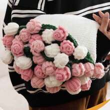 钩针渐变玫瑰花披肩，情人节礼物 - 彩色 - 查看 3