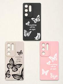 Funda de teléfono suave con protección de lente, 3 piezas con estampado de mariposa y letra, mariposa + estampado de eslogan "Todo estará bien", compatible con iPhone y Galaxy - Multicolor - Ver 67