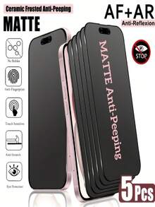 5pcs Matte Privacy Ceramic Screen Protector Compatible With IPhone 17 Air/17 Pro Max/16 Pro Max/17e/16/16e/15/14/13/12/11/Pro Max/Plus/XR/X/XS/XS Max/Mini 30° Anti-Peeping, Full Coverage, Anti-Fingerprint, Easy To Install, Not Glass - Black - View 1