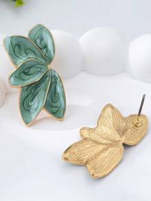 1 Pasang Anting Tusuk Bunga Tetes Minyak Paduan Logam Sederhana Bergaya - Mint Green - View 5