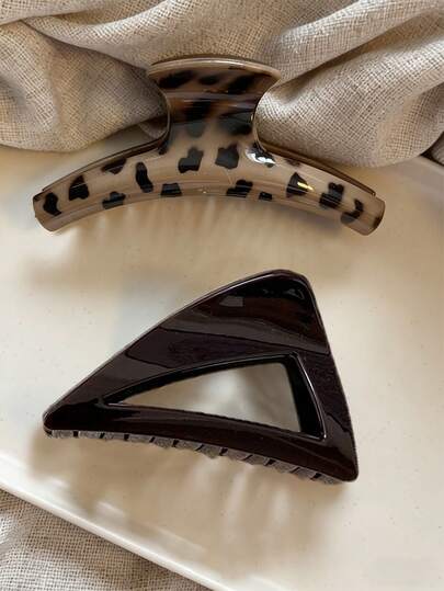 Bộ 2 kẹp tóc nhựa màu kaki/nâu, dài 10cm/3.94in, kiểu dáng thời trang, đa năng, thanh lịch, tối giản, màu trơn, phù hợp cho sử dụng hàng ngày, thường ngày, dự tiệc, đi làm, đi biển, búi tóc, buộc tóc đuôi ngựa, rửa mặt, trang điểm, phụ kiện trang phục.