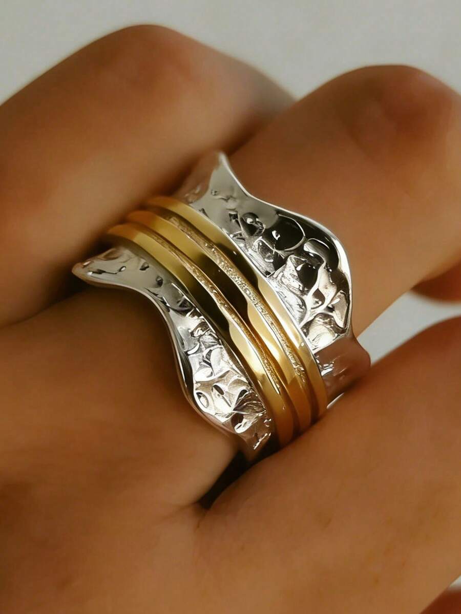 1 chiếc nhẫn nữ phong cách Bohemian cổ điển, thiết kế bản rộng thời trang và thanh lịch, phù hợp để đeo hàng ngày, dự tiệc, gặp gỡ và làm quà tặng cho phụ nữ. - Bạc - Xem 1