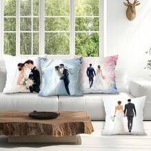 4 件套婚礼礼物图案枕套，单面印花抱枕套，适用于客厅、卧室、家居装饰，四季皆宜 - 彩色 - 查看 8