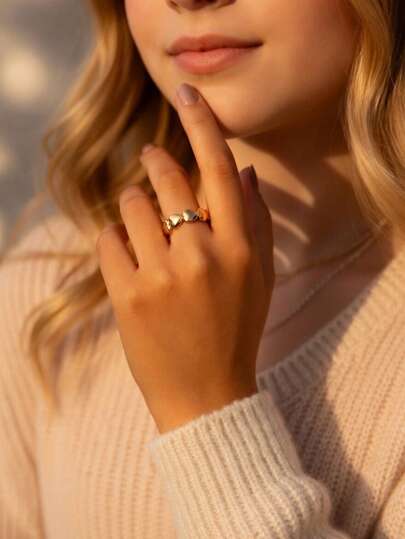 1 verstelbare ring voor meisjes met open hart, 18-karaats verguld roestvrij staal, kleurecht, geschikt voor strand en zomer, hoogwaardig sieraad als cadeau