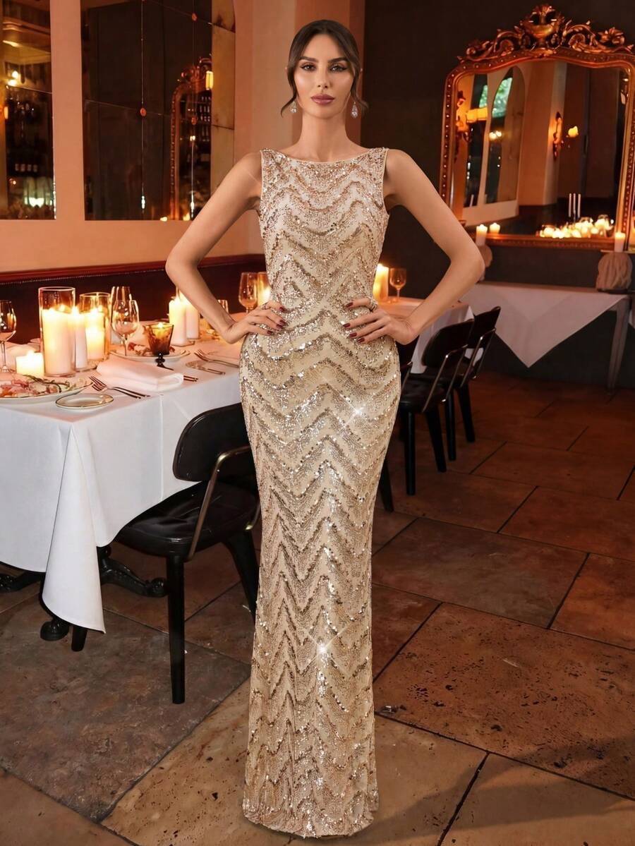 女士夏季新款优雅迷人美人鱼露背连衣裙，适合婚礼、单身派对、度假、庆典、伴娘礼服（成人款）、正式晚礼服、派对礼服