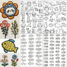 Cute Animal & Floral Embroidery Sticker Set For Beginners, DIY Self-Adhesive Water-Soluble Fabric Paper, Self-Adhesive Non-Woven Pre-Printed Patterns Stick Water-Soluble Stabilizer - Black and White - View 14