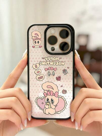 波点爱心兔子图案手机壳，适用于 17 Pro Max/17 Pro/17 Air/17/16 Pro Max/15/14 Pro/13/12/11，柔软后盖，防摔设计，可爱复古 INS 风，女生必备手机保护壳